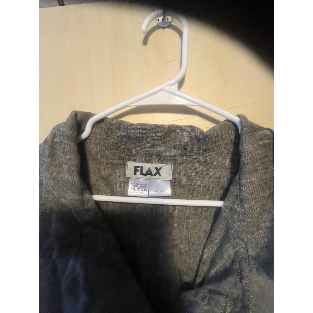 FLAX Women's Medium‎ Linen Jacket Gray Button Front Collared Blazer - Picture 5 of 6